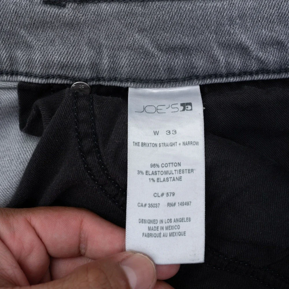 Joes Jeans The Brixton Straight Narrow Mens 33 Grey Denim Pants Stretch (32x34)